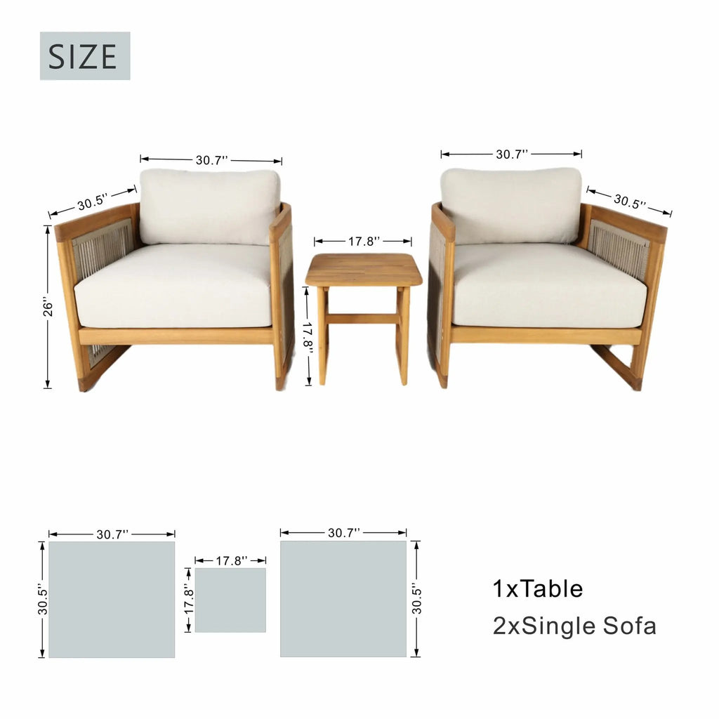 Solid Solid Wood 2-Seat Sofa Set with Side Table (PAS-2515-SSx2+ST) - Direct Wicker
