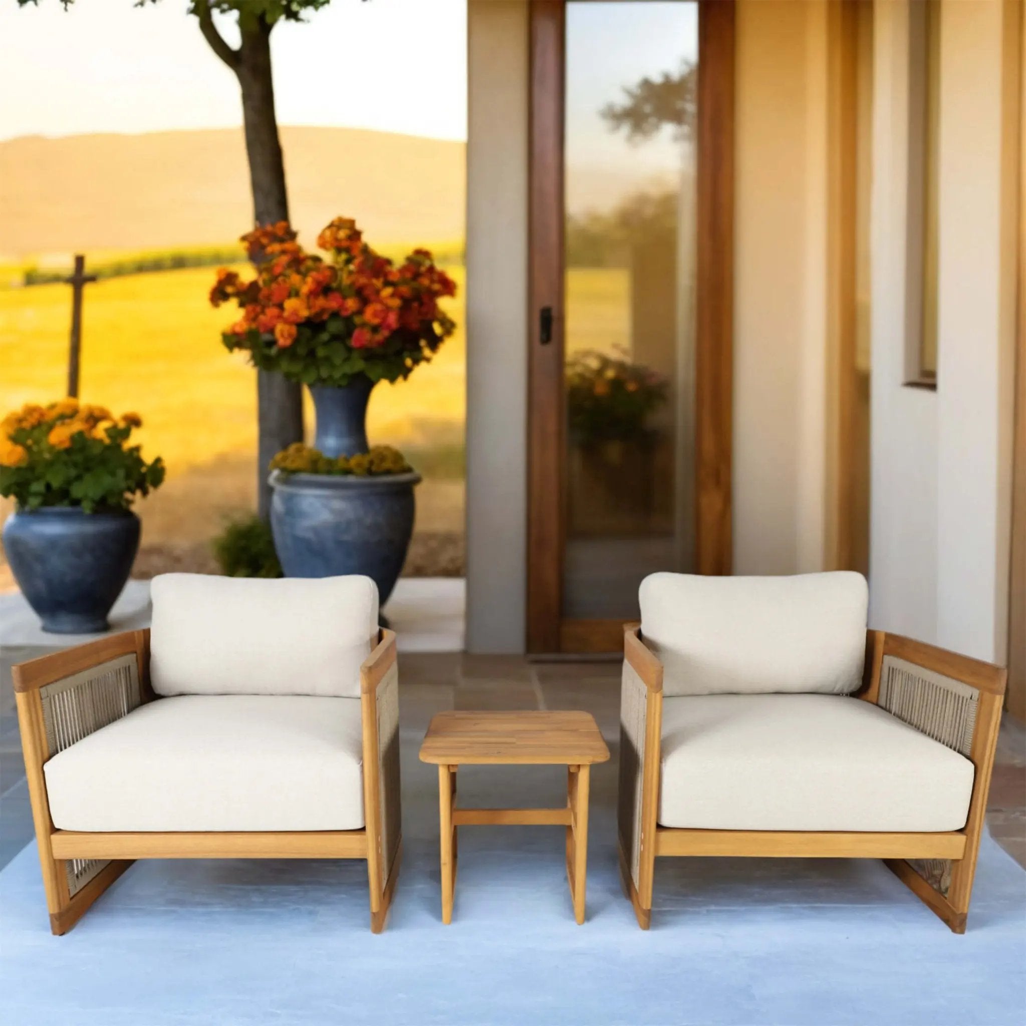Solid Solid Wood 2-Seat Sofa Set with Side Table (PAS-2515-SSx2+ST) - Direct Wicker