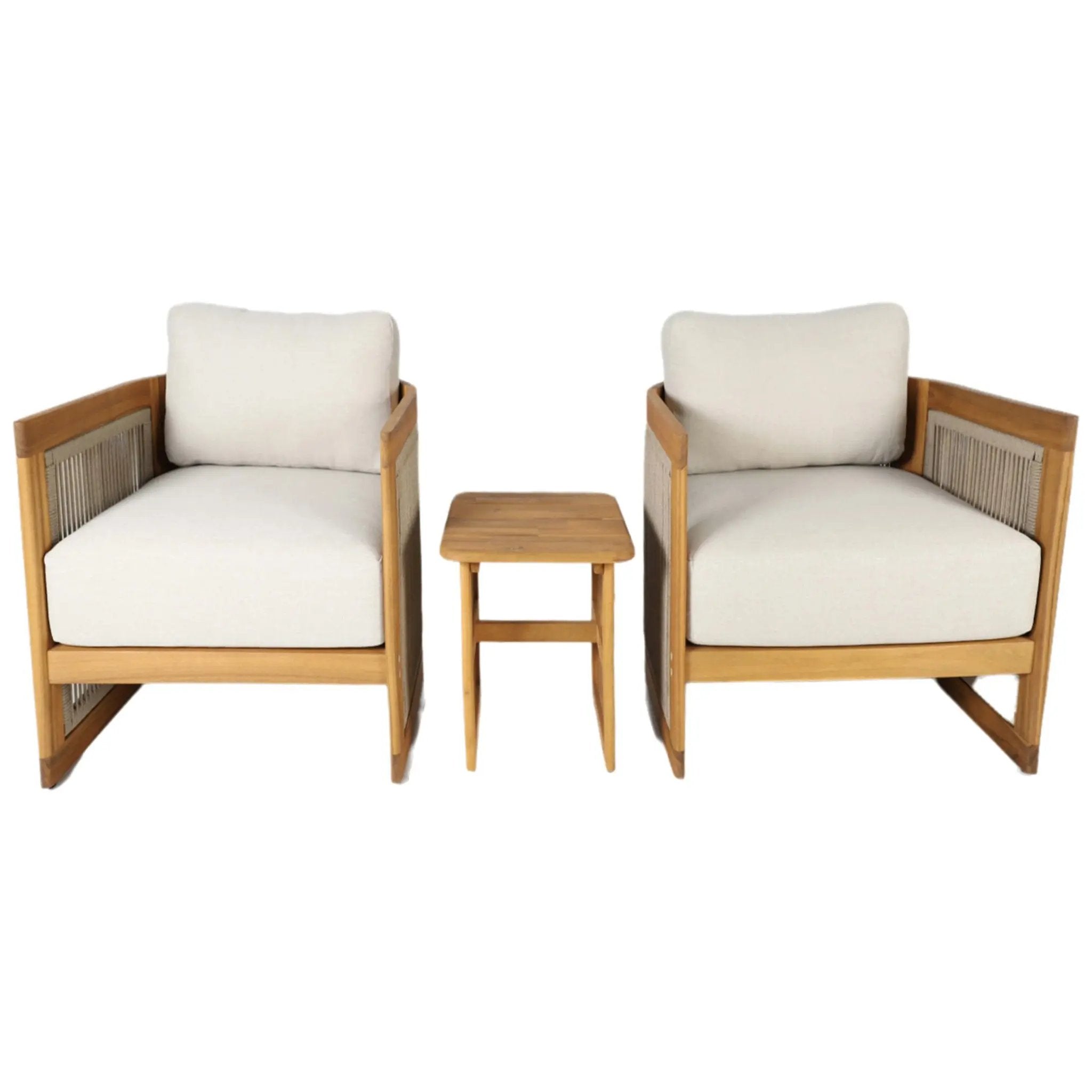 Solid Solid Wood 2-Seat Sofa Set with Side Table (PAS-2515-SSx2+ST) - Direct Wicker