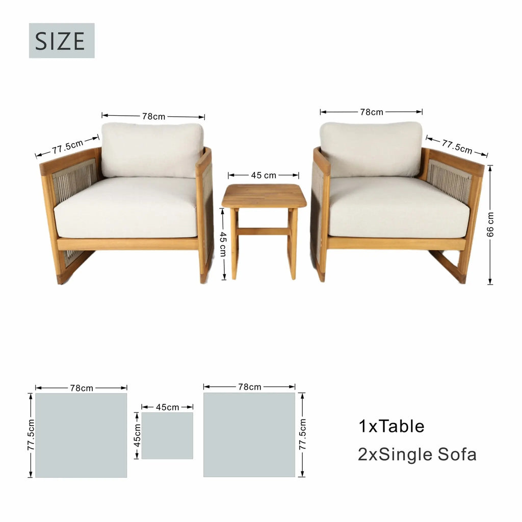 Solid Solid Wood 2-Seat Sofa Set with Side Table (PAS-2515-SSx2+ST) - Direct Wicker