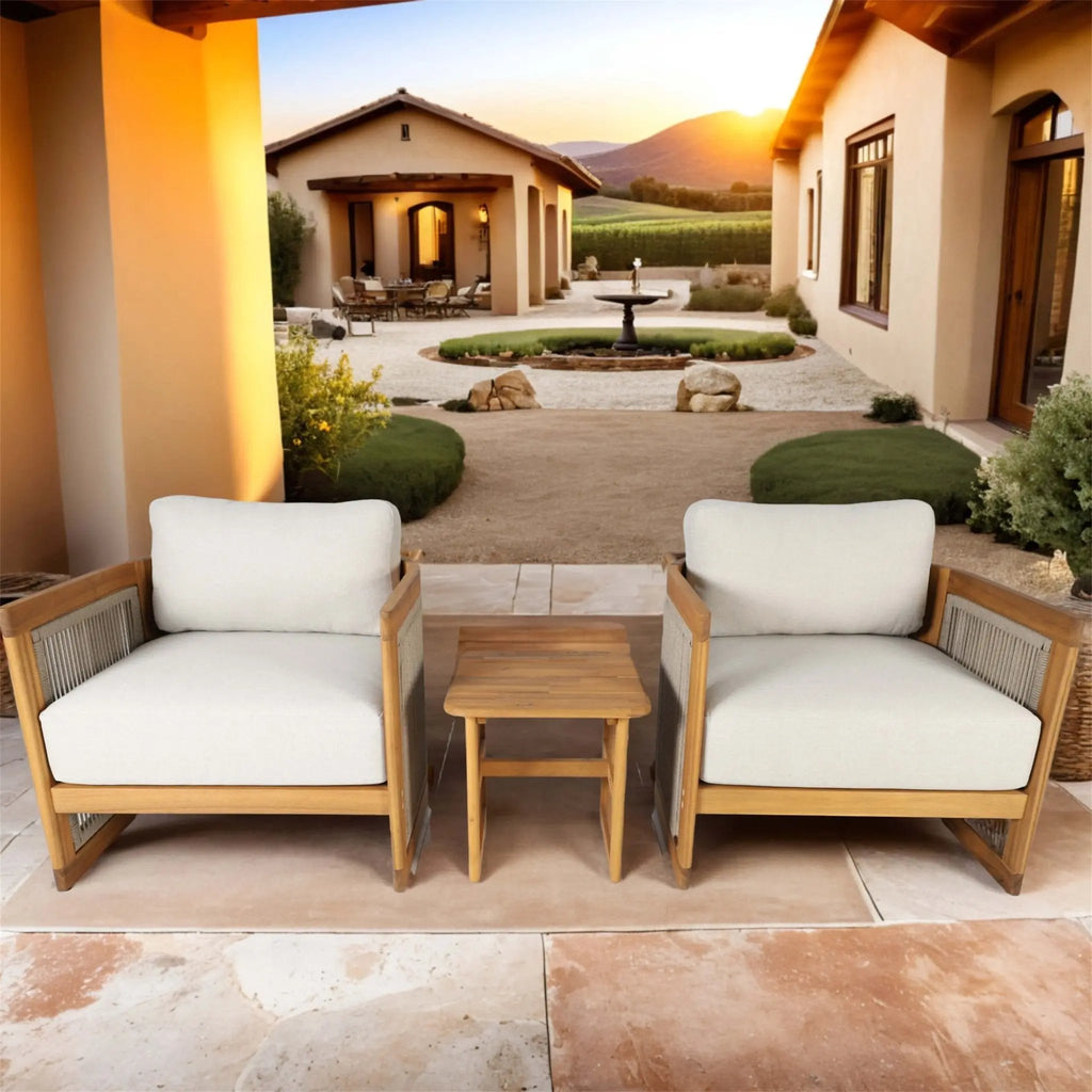 Solid Solid Wood 2-Seat Sofa Set with Side Table (PAS-2515-SSx2+ST) - Direct Wicker