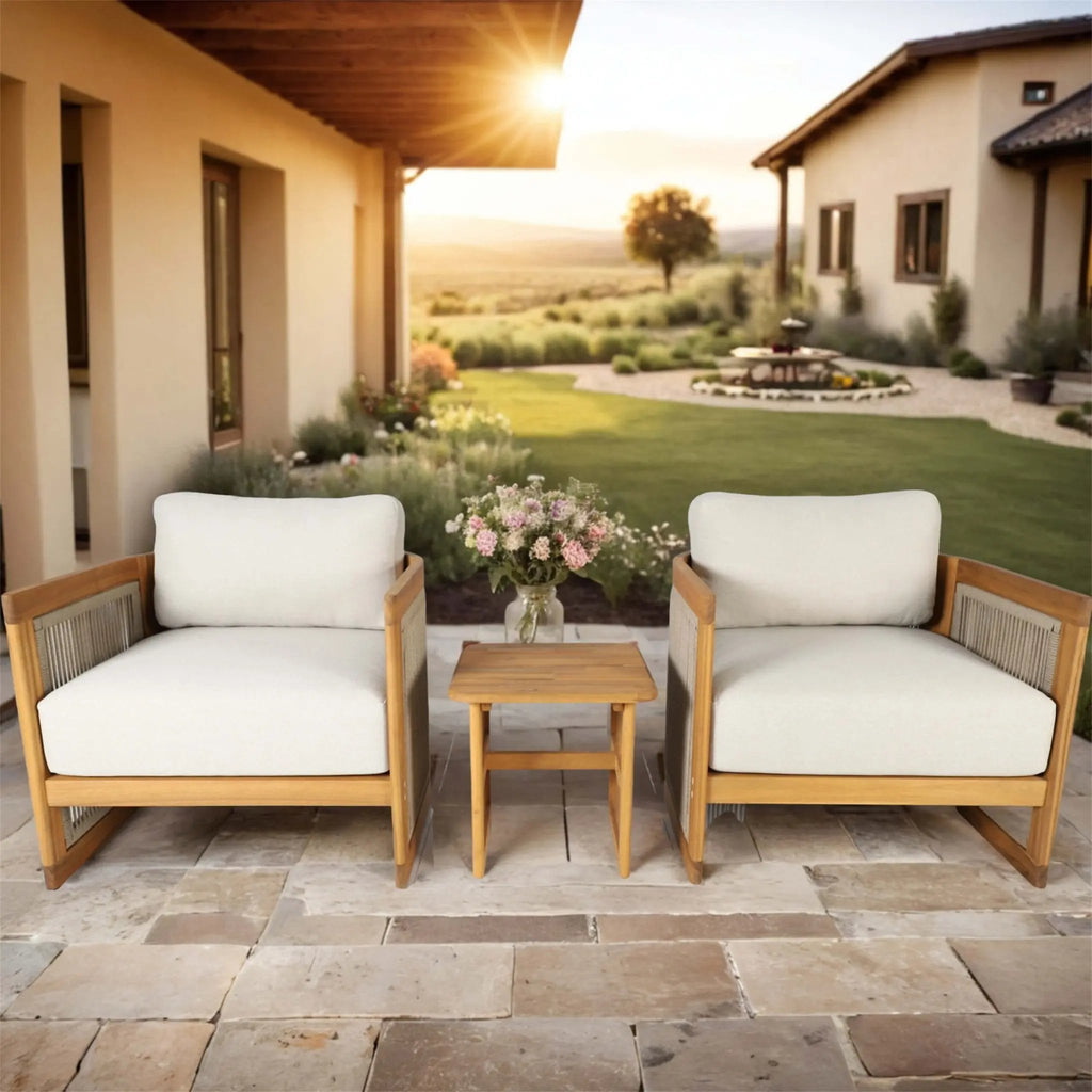 Solid Solid Wood 2-Seat Sofa Set with Side Table (PAS-2515-SSx2+ST) - Direct Wicker