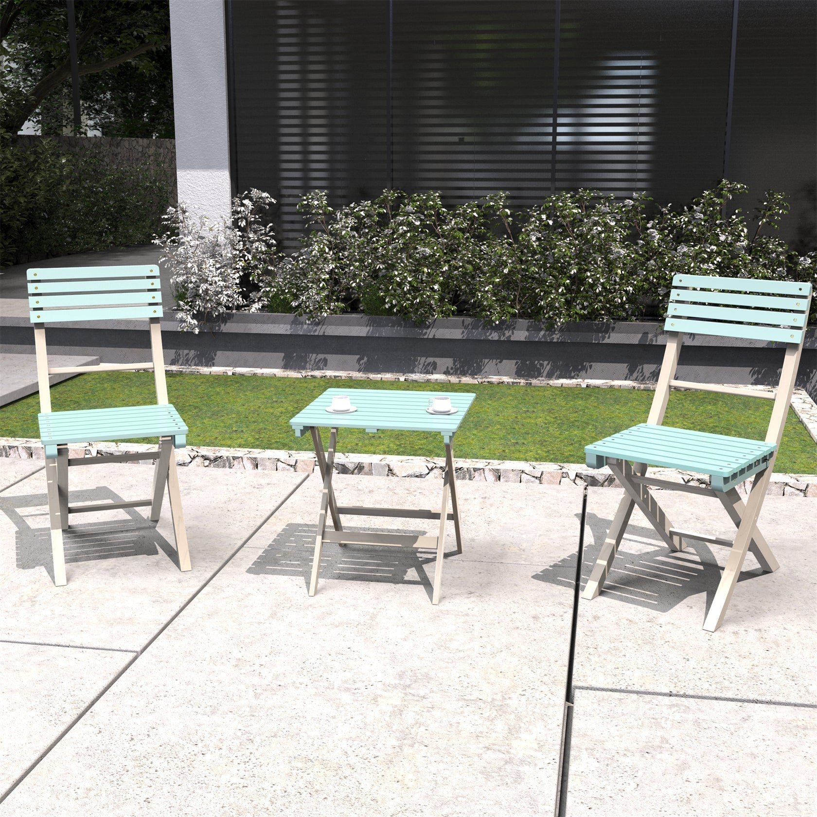 Solid Wood 3 - Piece Bistro Set – Folding Chairs and Square Table for Outdoor Use (PAC - 2525) - Direct Wicker