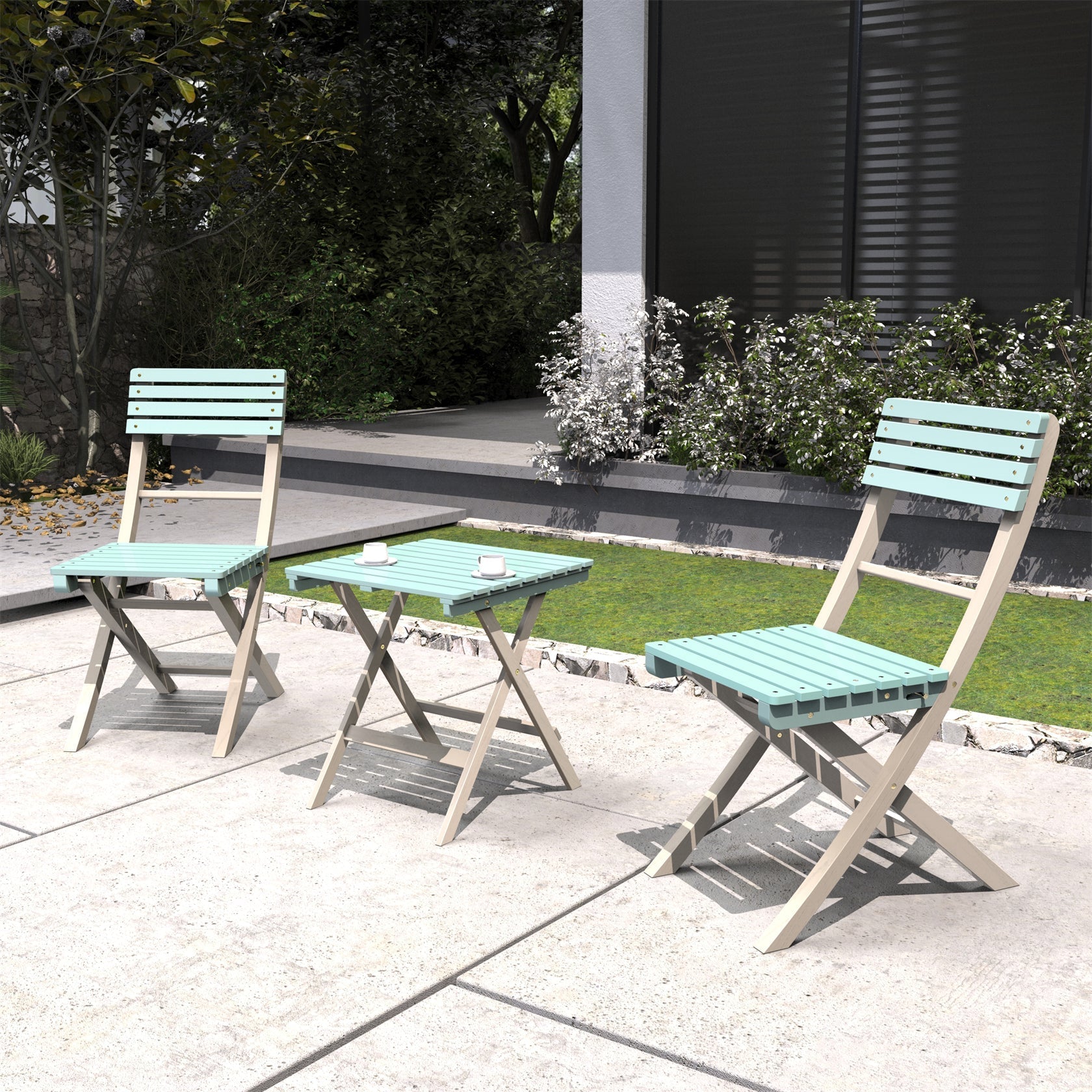 Solid Wood 3 - Piece Bistro Set – Folding Chairs and Square Table for Outdoor Use (PAC - 2525) - Direct Wicker