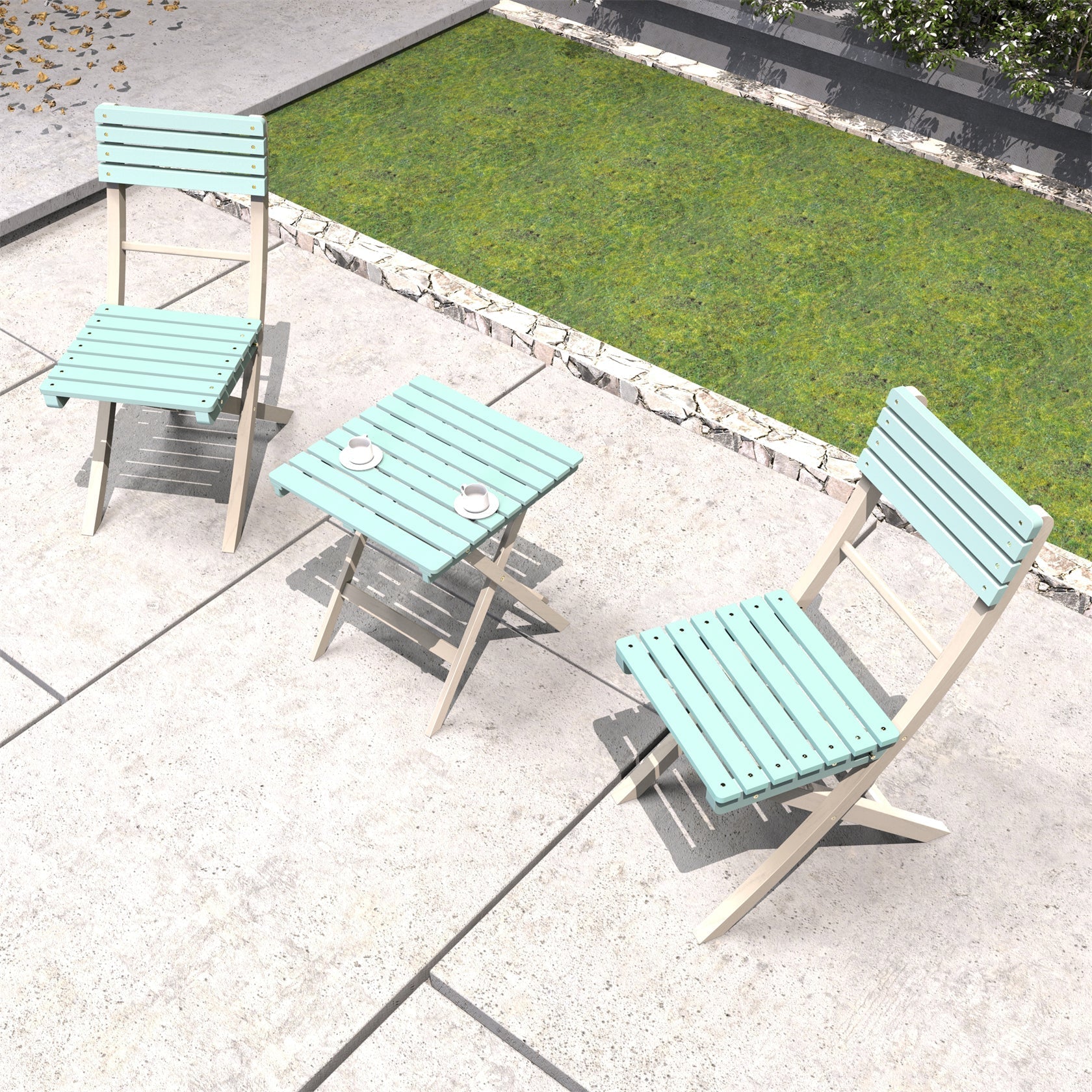 Solid Wood 3 - Piece Bistro Set – Folding Chairs and Square Table for Outdoor Use (PAC - 2525) - Direct Wicker