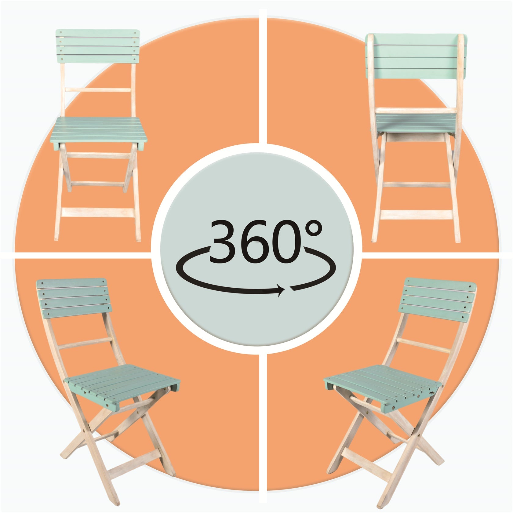Solid Wood 3 - Piece Bistro Set – Folding Chairs and Square Table for Outdoor Use (PAC - 2525) - Direct Wicker