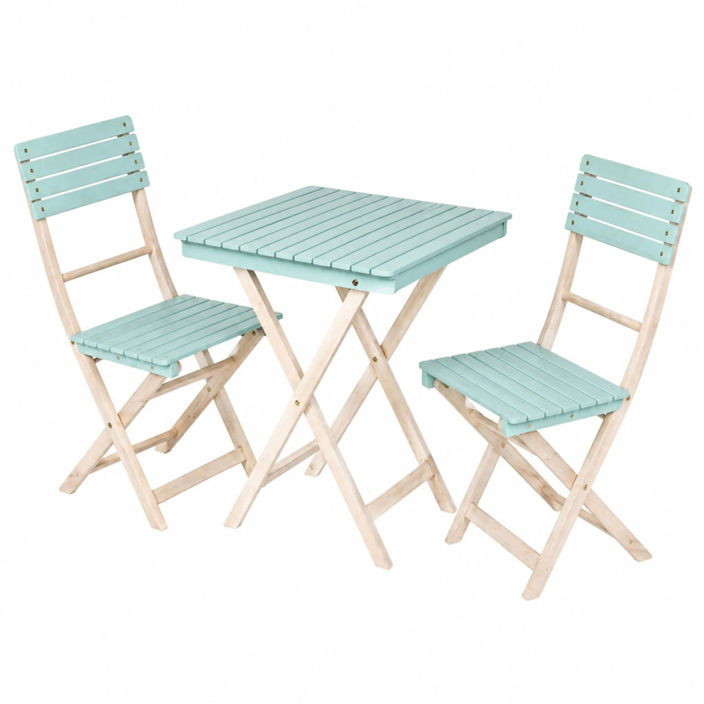Solid Wood 3-Piece Bistro Set - Folding Chairs and Square Table for Outdoor Use (PAC-2525) - Direct Wicker
