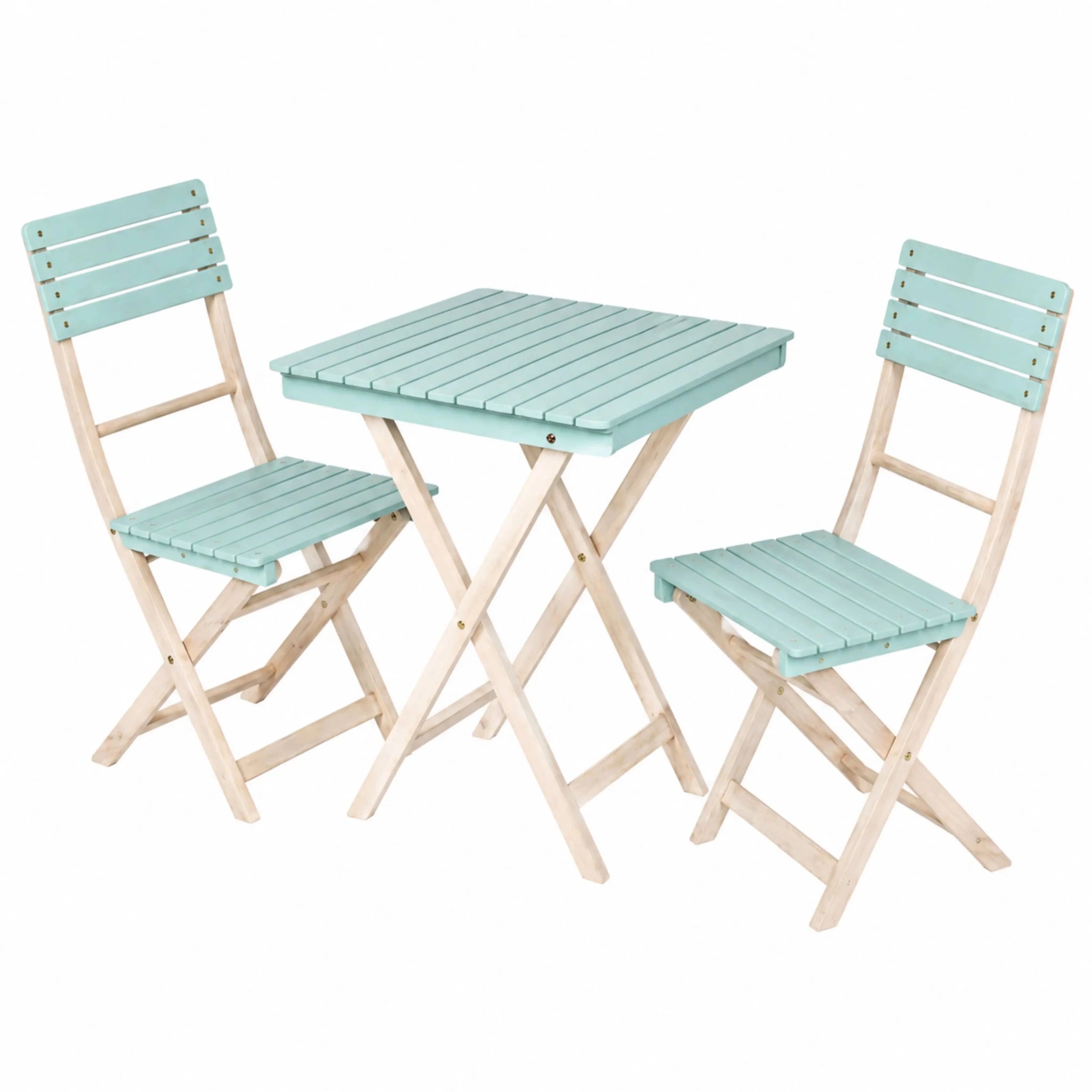 Solid Wood 3-Piece Bistro Set - Folding Chairs and Square Table for Outdoor Use (PAC-2525) - Direct Wicker