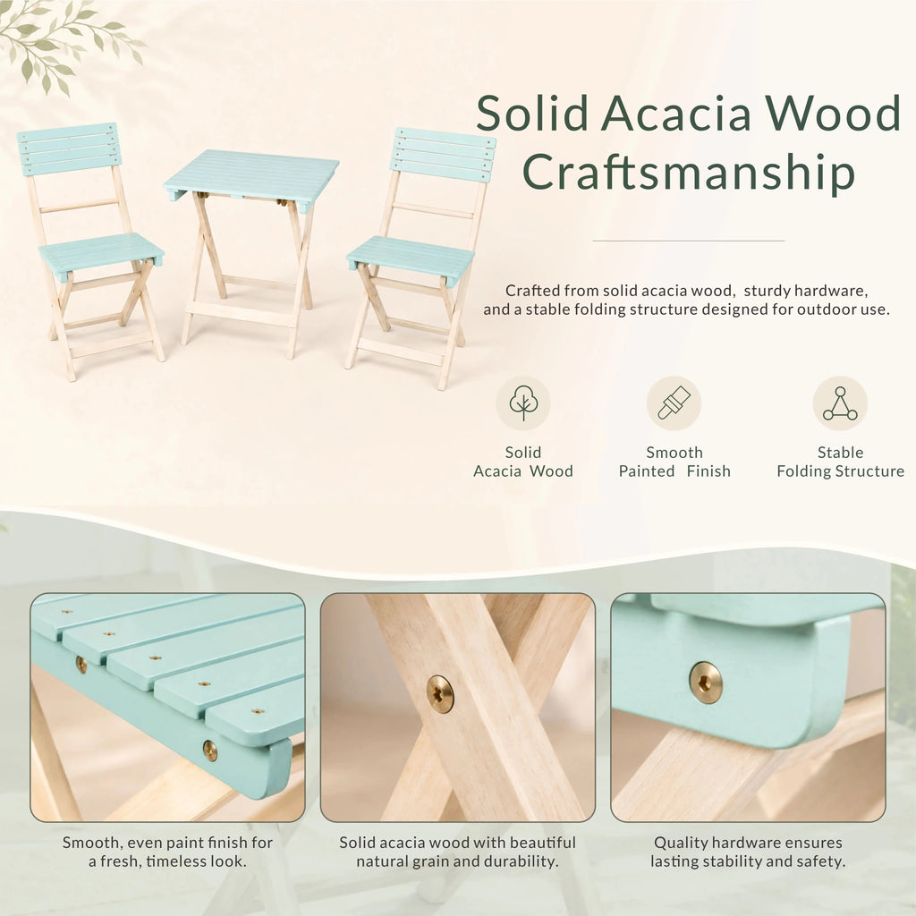 Solid Wood 3-Piece Bistro Set - Folding Chairs and Square Table for Outdoor Use (PAC-2525) - Direct Wicker