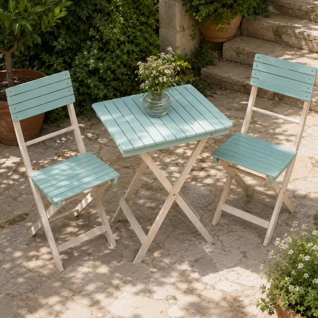 Solid Wood 3-Piece Bistro Set - Folding Chairs and Square Table for Outdoor Use (PAC-2525) - Direct Wicker