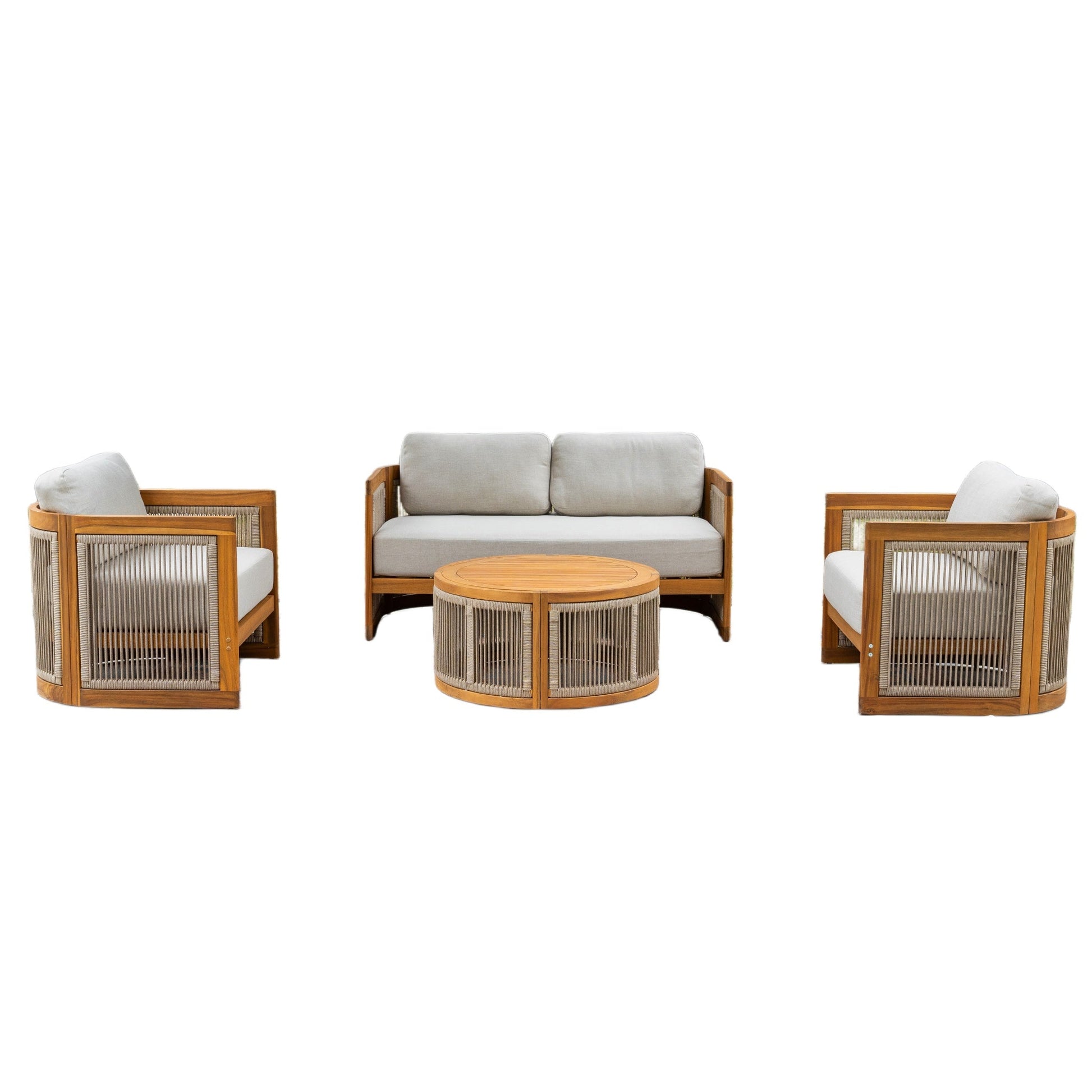 Solid Wood 4 - Seater Sofa Set with Round Coffee Table (PAS - 2515 - 2SS+SSx2+RTA) - Direct Wicker