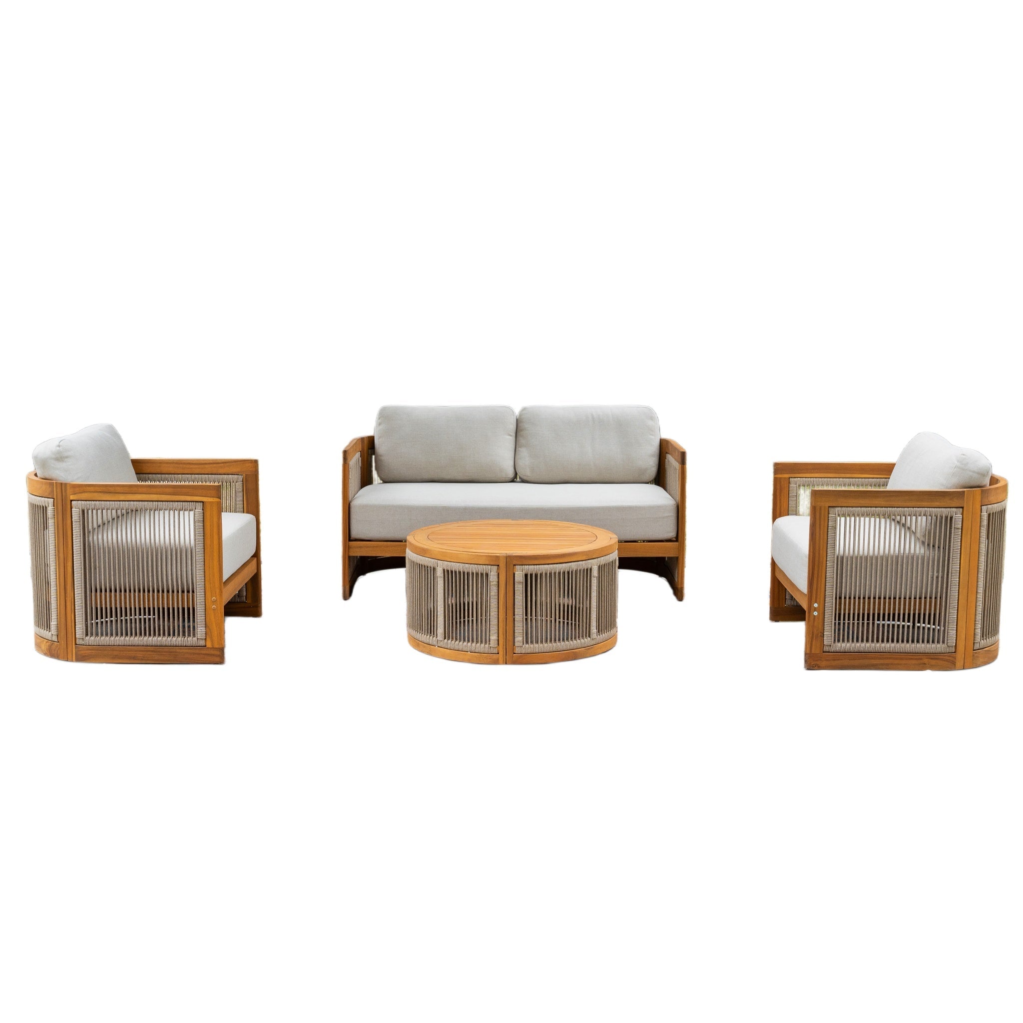 Solid Wood 4 - Seater Sofa Set with Round Coffee Table (PAS - 2515 - 2SS+SSx2+RTA) - Direct Wicker
