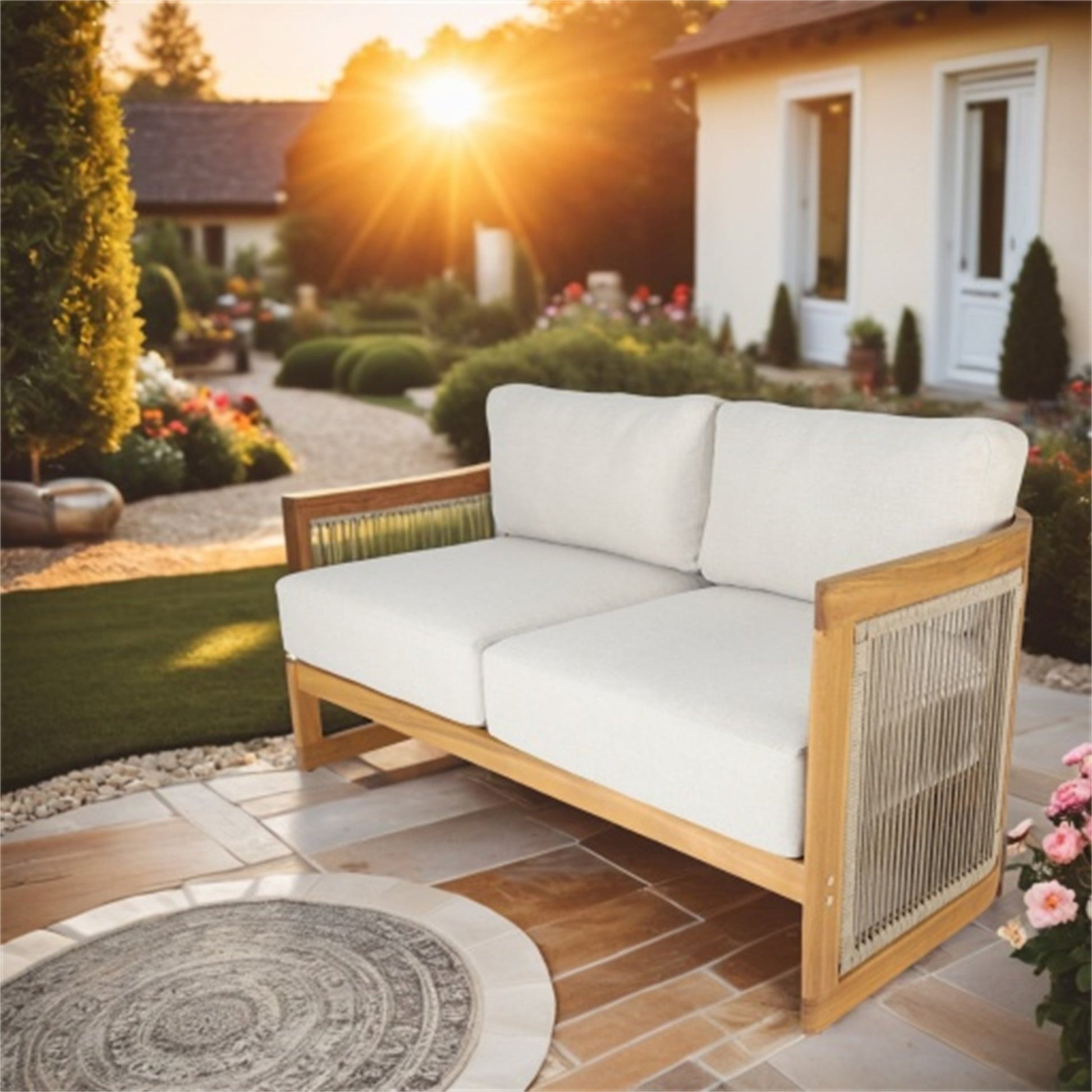 Solid Wood 4 - Seater Sofa Set with Round Coffee Table (PAS - 2515 - 2SS+SSx2+RTA) - Direct Wicker