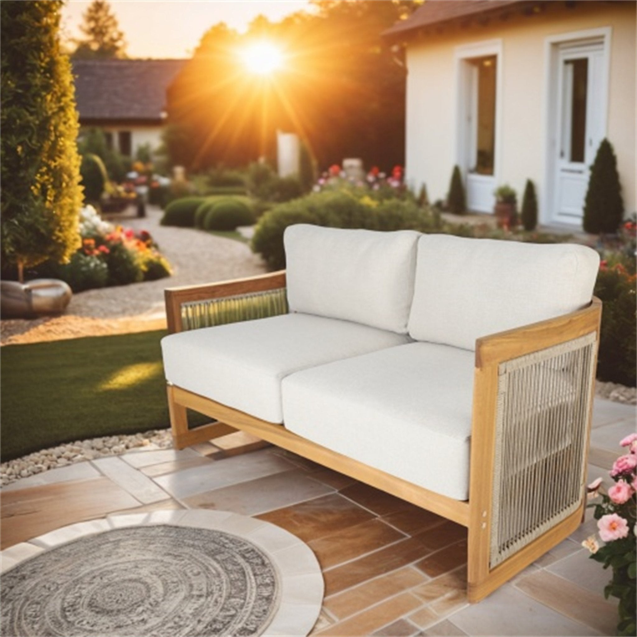 Solid Wood 4 - Seater Sofa Set with Round Coffee Table (PAS - 2515 - 2SS+SSx2+RTA) - Direct Wicker