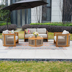 Solid Wood 4 - Seater Sofa Set with Round Coffee Table (PAS - 2515 - 2SS+SSx2+RTA) - Direct Wicker