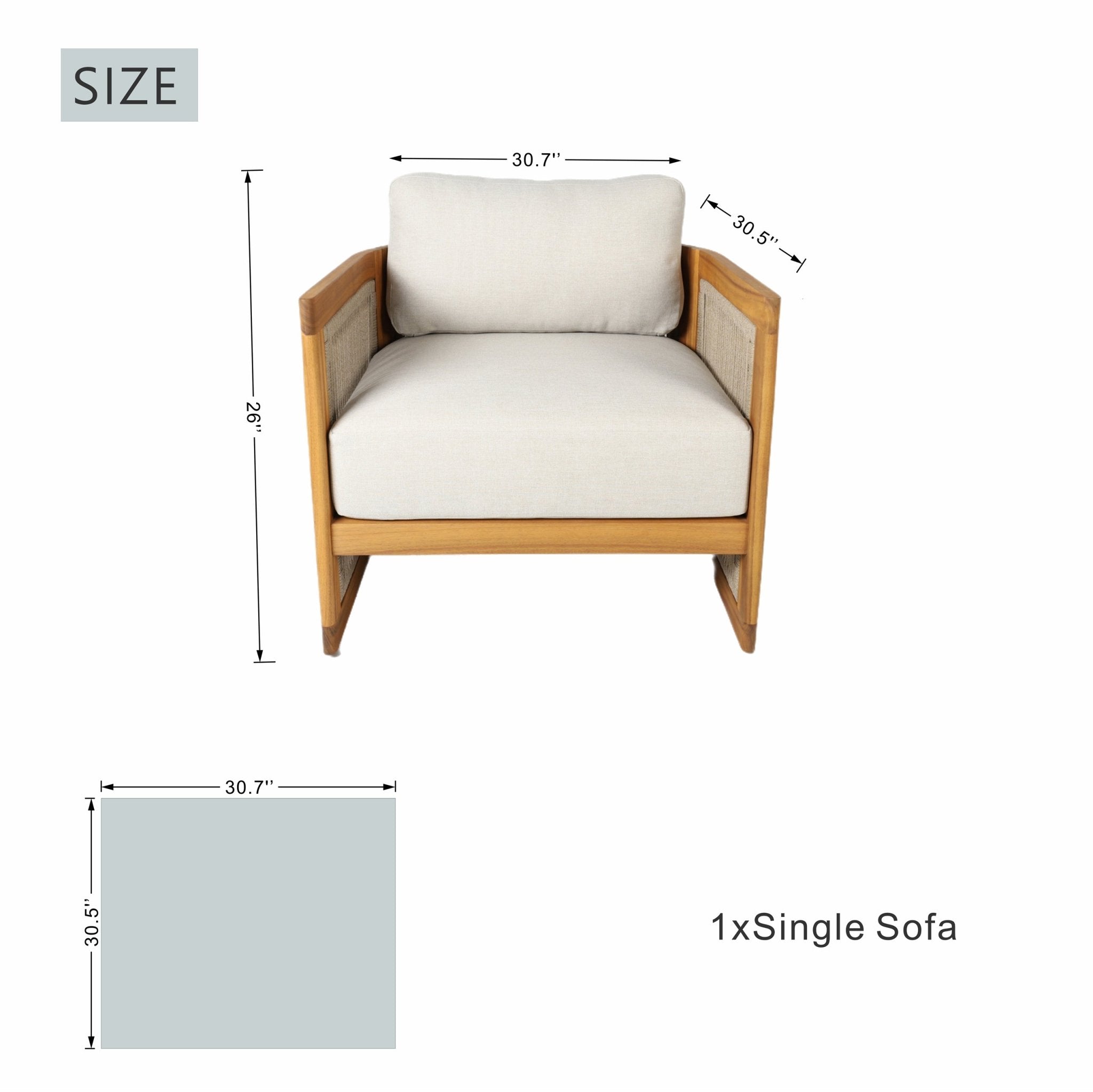Solid Wood 4 - Seater Sofa Set with Round Coffee Table (PAS - 2515 - 2SS+SSx2+RTA) - Direct Wicker