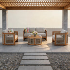 Solid Wood 4 - Seater Sofa Set with Round Coffee Table (PAS - 2515 - 2SS+SSx2+RTA) - Direct Wicker
