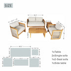 Solid Wood 4 - Seater Sofa Set with Side Table and Coffee Table (PAS - 2515 - 2SS+SSx2+ST+TA) - Direct Wicker