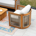 Solid Wood 4 - Seater Sofa Set with Side Table and Coffee Table (PAS - 2515 - 2SS+SSx2+ST+TA) - Direct Wicker