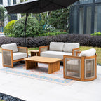 Solid Wood 4 - Seater Sofa Set with Side Table and Coffee Table (PAS - 2515 - 2SS+SSx2+ST+TA) - Direct Wicker