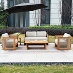 Solid Wood 4 - Seater Sofa Set with Side Table and Coffee Table (PAS - 2515 - 2SS+SSx2+ST+TA) - Direct Wicker