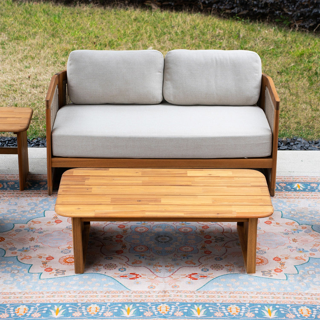 Solid Wood 4 - Seater Sofa Set with Side Table and Coffee Table (PAS - 2515 - 2SS+SSx2+ST+TA) - Direct Wicker