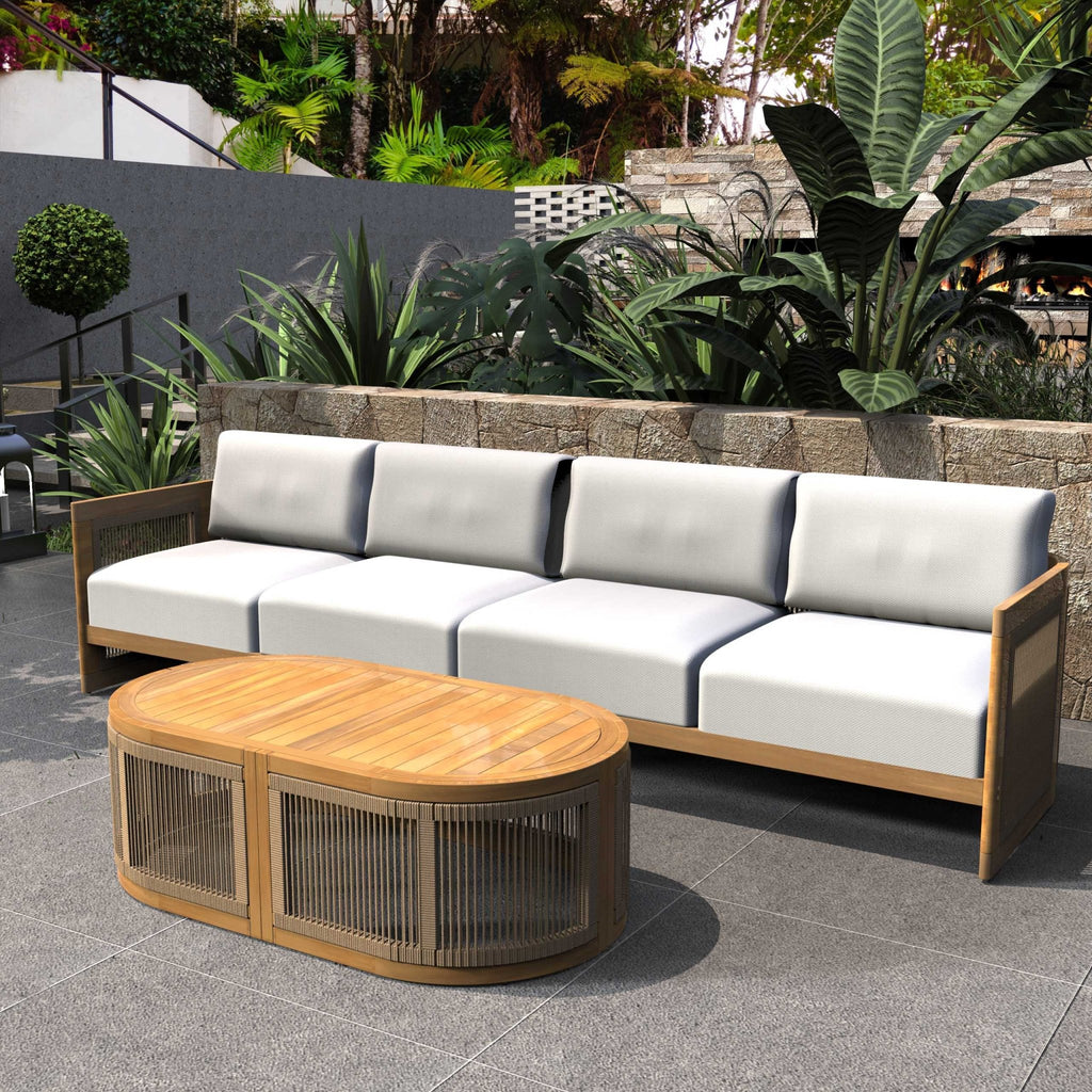 Solid Wood 4-Seater Sofa with Oval Coffee Table (PAS-2516-LS+RS+OTA) - Direct Wicker