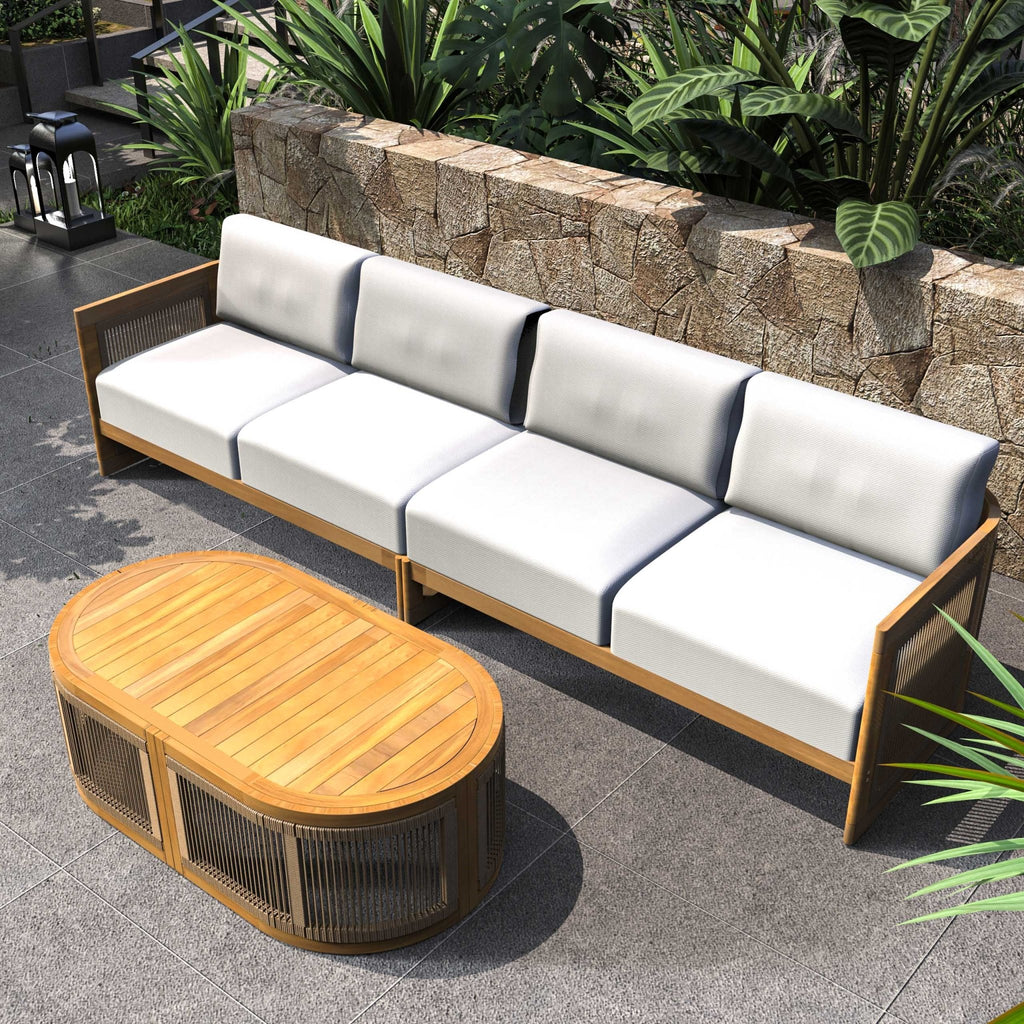 Solid Wood 4-Seater Sofa with Oval Coffee Table (PAS-2516-LS+RS+OTA) - Direct Wicker