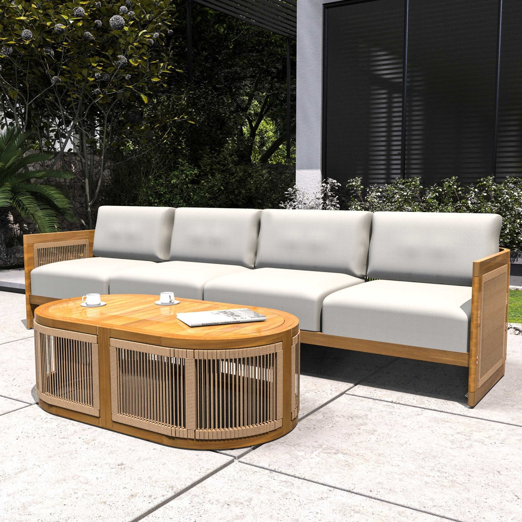 Solid Wood 4-Seater Sofa with Oval Coffee Table (PAS-2516-LS+RS+OTA) - Direct Wicker