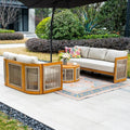 Solid Wood 5 - Seater Sofa Set with Round Coffee Table (PAS - 2515 - 3SS+2SS+RTA) - Direct Wicker