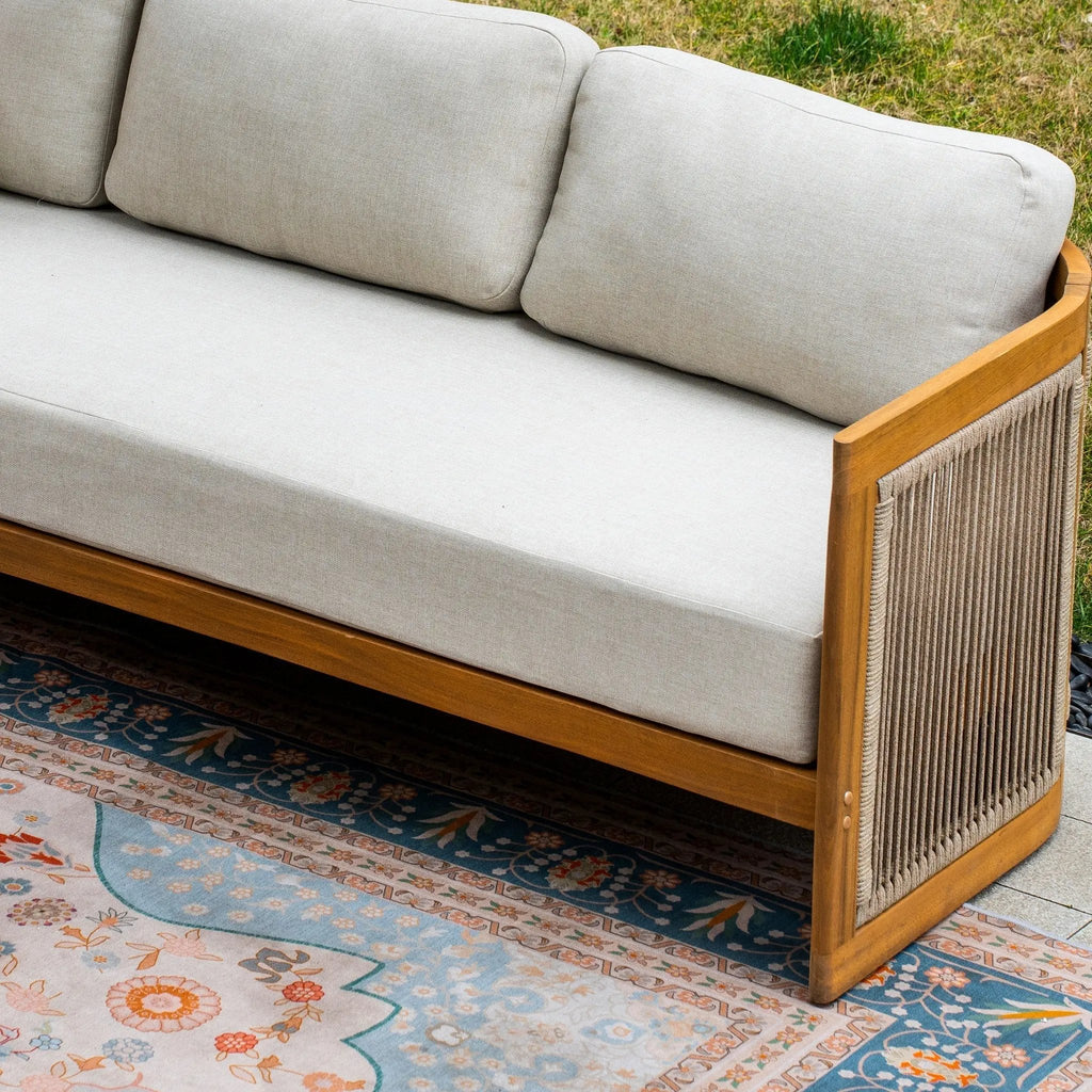 Solid Wood 5 - Seater Sofa Set with Round Coffee Table (PAS - 2515 - 3SS+2SS+RTA) - Direct Wicker