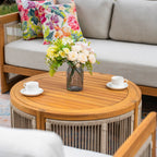 Solid Wood 5 - Seater Sofa Set with Round Coffee Table (PAS - 2515 - 3SS+2SS+RTA) - Direct Wicker