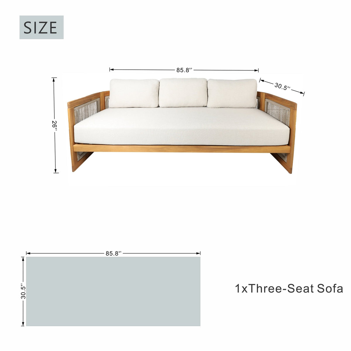 Solid Wood 5 - Seater Sofa Set with Round Coffee Table (PAS - 2515 - 3SS+2SS+RTA) - Direct Wicker