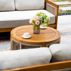 Solid Wood 5 - Seater Sofa Set with Round Coffee Table (PAS - 2515 - 3SS+2SS+RTA) - Direct Wicker