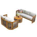 Solid Wood 5 - Seater Sofa Set with Round Coffee Table (PAS - 2515 - 3SS+2SS+RTA) - Direct Wicker