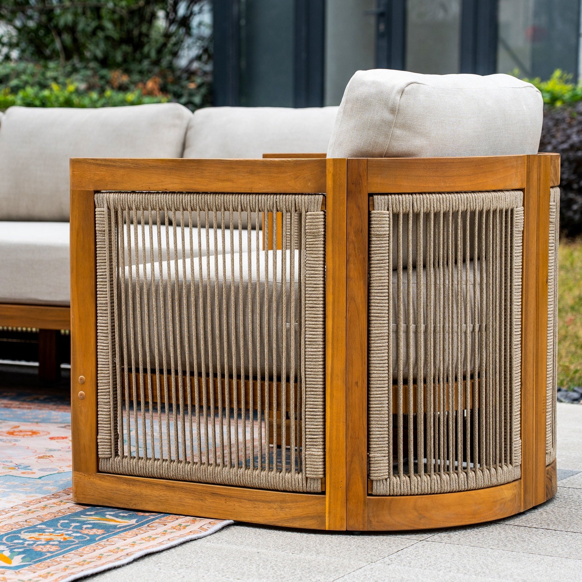 Solid Wood 5 - Seater Sofa Set with Round Coffee Table (PAS - 2515 - 3SS+SSx2+RTA) - Direct Wicker