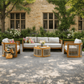 Solid Wood 5 - Seater Sofa Set with Round Coffee Table (PAS - 2515 - 3SS+SSx2+RTA) - Direct Wicker