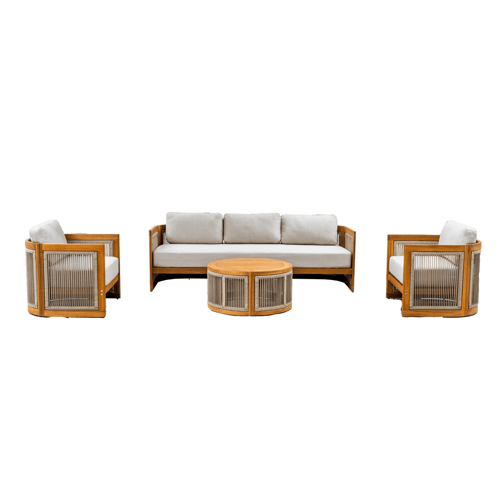 Solid Wood 5 - Seater Sofa Set with Round Coffee Table (PAS - 2515 - 3SS+SSx2+RTA) - Direct Wicker