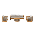 Solid Wood 5 - Seater Sofa Set with Round Coffee Table (PAS - 2515 - 3SS+SSx2+RTA) - Direct Wicker