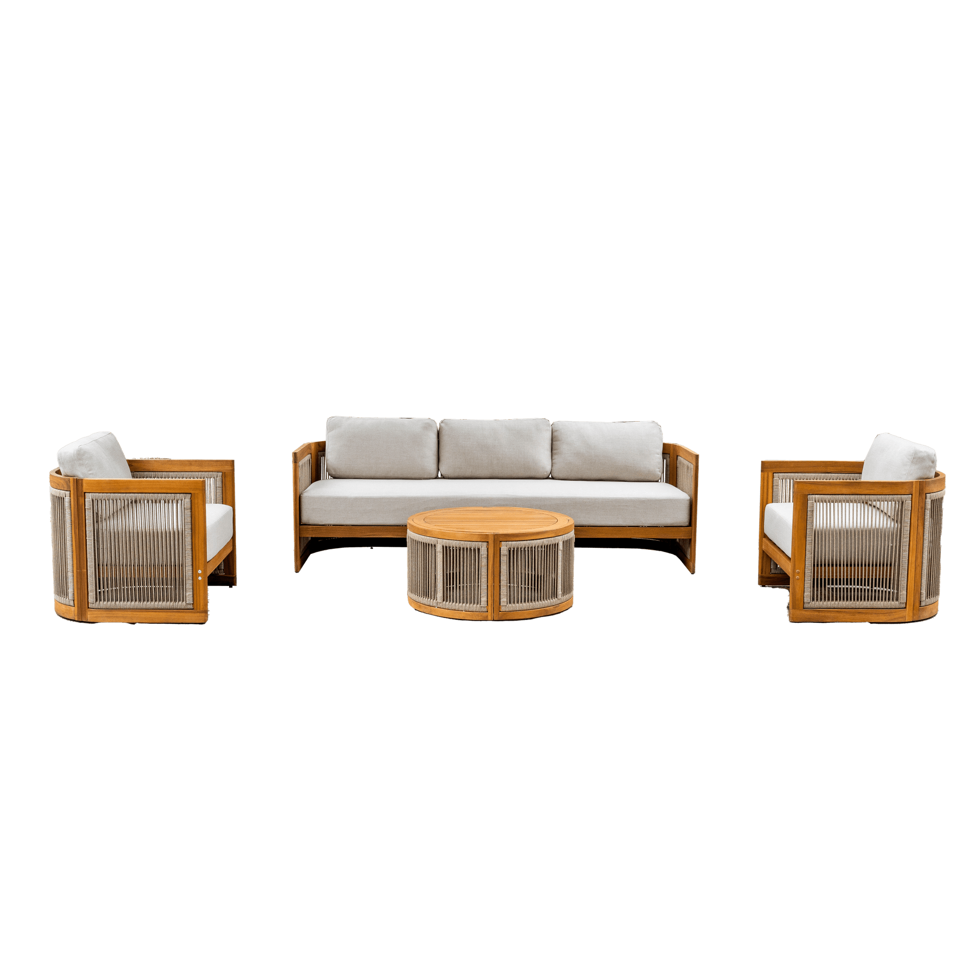 Solid Wood 5 - Seater Sofa Set with Round Coffee Table (PAS - 2515 - 3SS+SSx2+RTA) - Direct Wicker