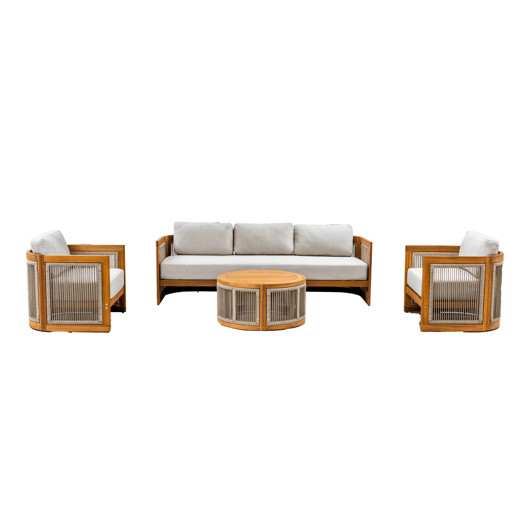 Solid Wood 5 - Seater Sofa Set with Round Coffee Table (PAS - 2515 - 3SS+SSx2+RTA) - Direct Wicker