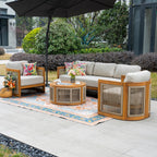 Solid Wood 5 - Seater Sofa Set with Round Coffee Table (PAS - 2515 - 3SS+SSx2+RTA) - Direct Wicker