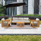 Solid Wood 5 - Seater Sofa Set with Round Coffee Table (PAS - 2515 - 3SS+SSx2+RTA) - Direct Wicker