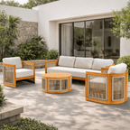 Solid Wood 5 - Seater Sofa Set with Round Coffee Table (PAS - 2515 - 3SS+SSx2+RTA) - Direct Wicker