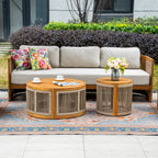 Solid Wood 5 - Seater Sofa Set with Round Coffee Table (PAS - 2515 - SC*2+3SC+RTA+2518 - ST) - Direct Wicker