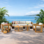 Solid Wood 5 - Seater Sofa Set with Round Coffee Table