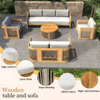 Solid Wood 5 - Seater Sofa Set with Round Coffee Table (PAS - 2515 - SC*2+3SC+RTA+2518 - ST) - Direct Wicker