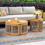 Solid Wood 5 - Seater Sofa Set with Round Coffee Table (PAS - 2515 - SC*2+3SC+RTA+2518 - ST) - Direct Wicker