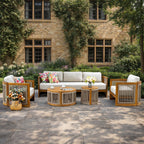 Solid Wood 5 - Seater Sofa Set with Round Coffee Table (PAS - 2515 - SC*2+3SC+RTA+2518 - ST) - Direct Wicker