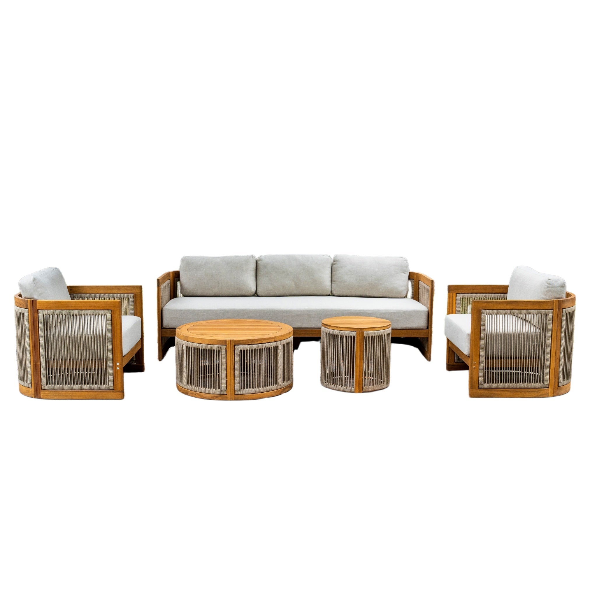 Solid Wood 5 - Seater Sofa Set with Round Coffee Table (PAS - 2515 - SC*2+3SC+RTA+2518 - ST) - Direct Wicker